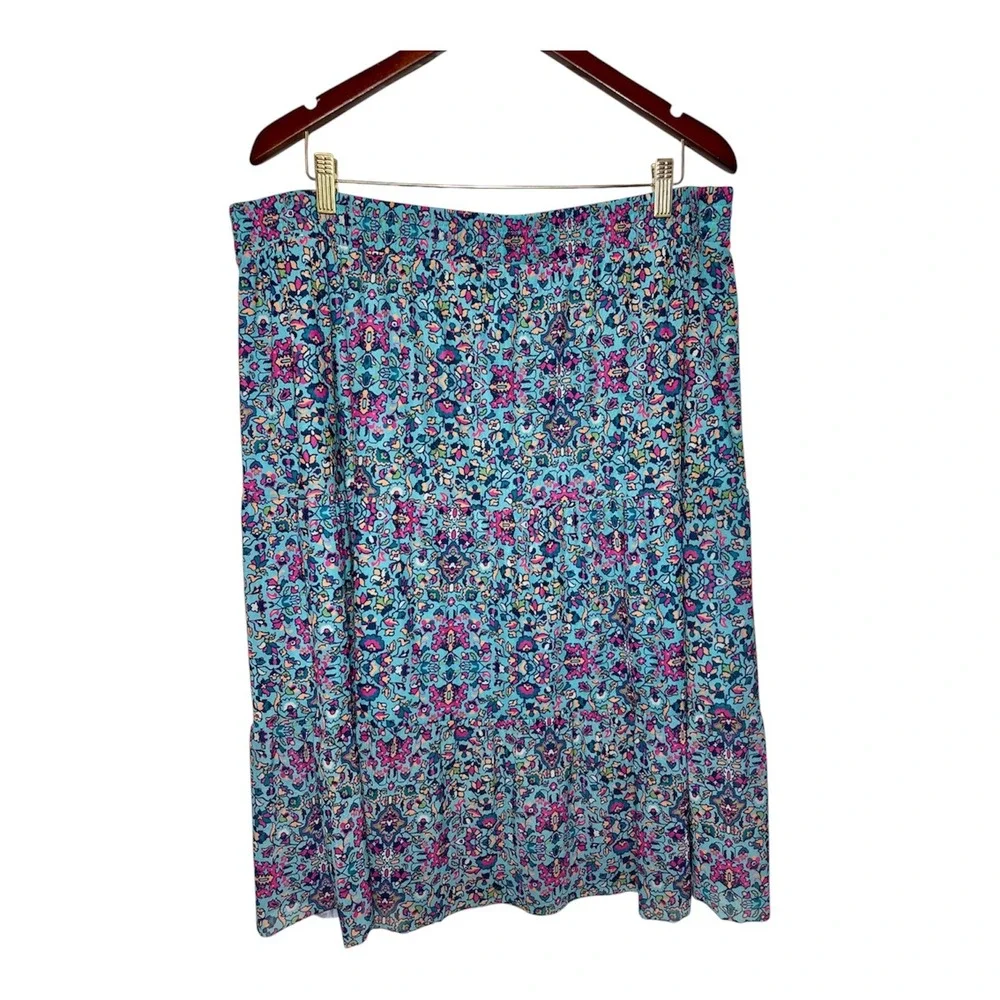 Canyon Retreat Skirt‎ Womens XLP Blue Multi Tiered Mesh Elastic Waist Petite